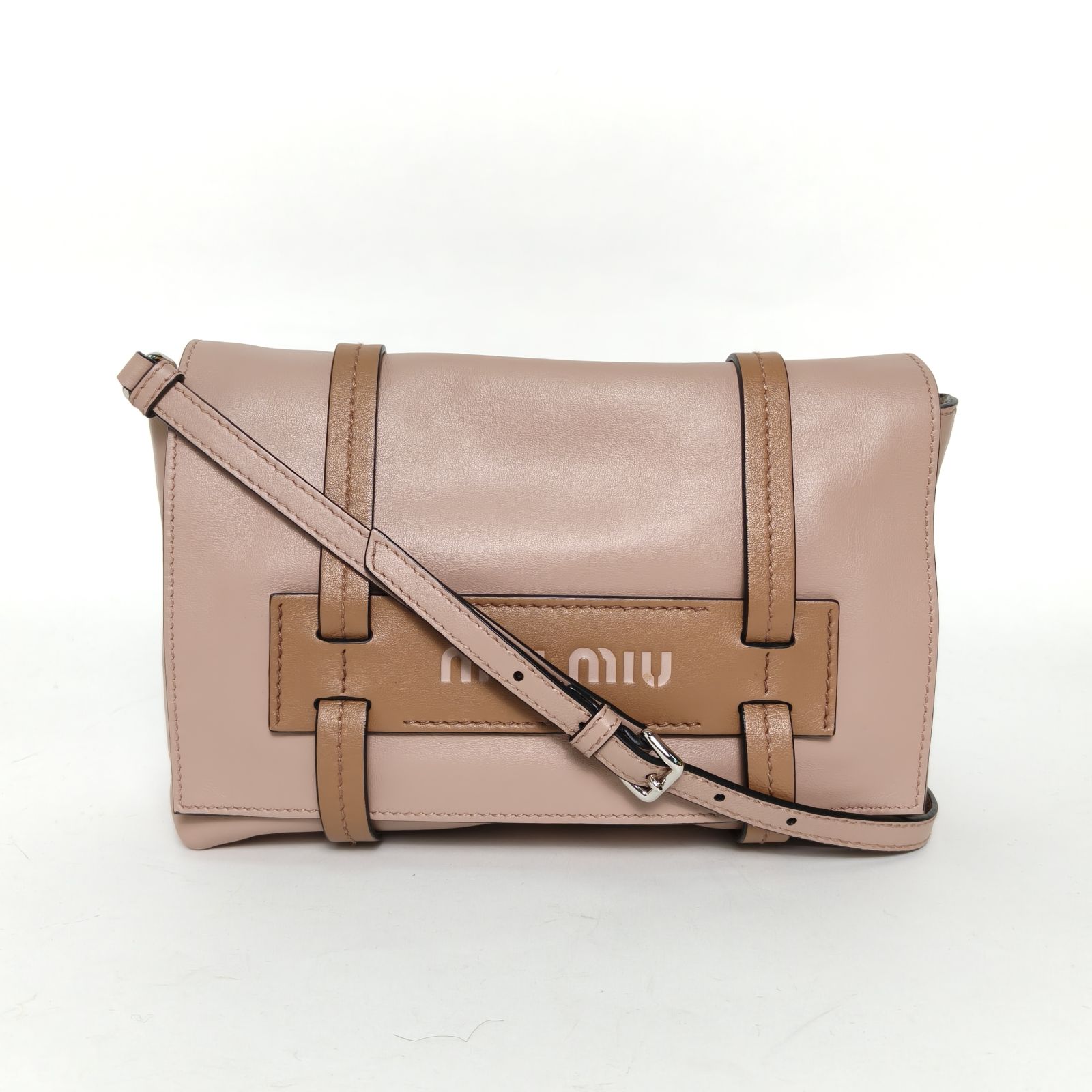 95新 MIU MIU/缪缪 攀攀 粉色 皮革C miumiu 邮差包 配可拆卸肩带