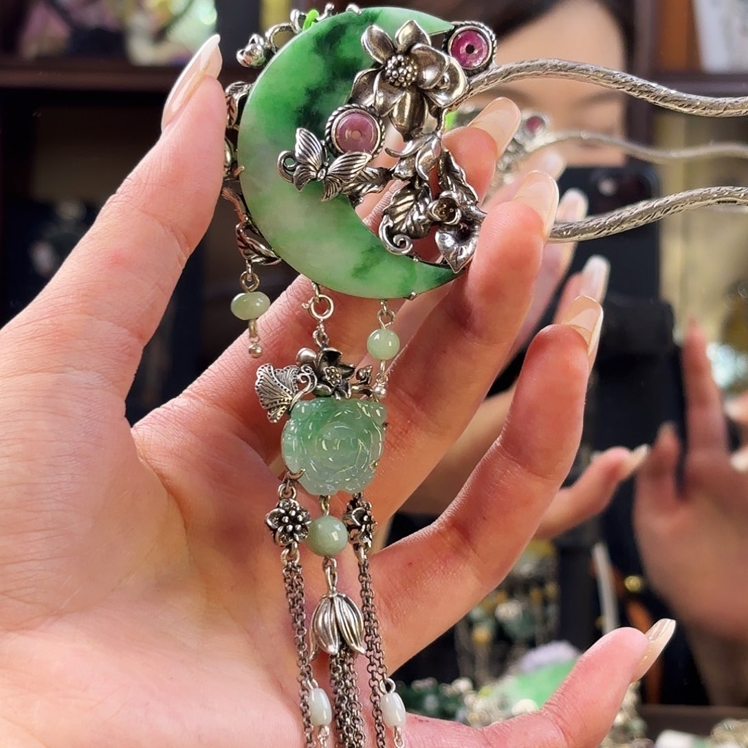 翡翠银S925镶嵌发饰