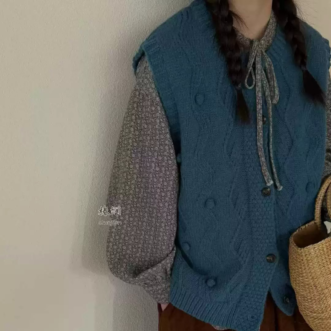 椿涧毛球针织马甲