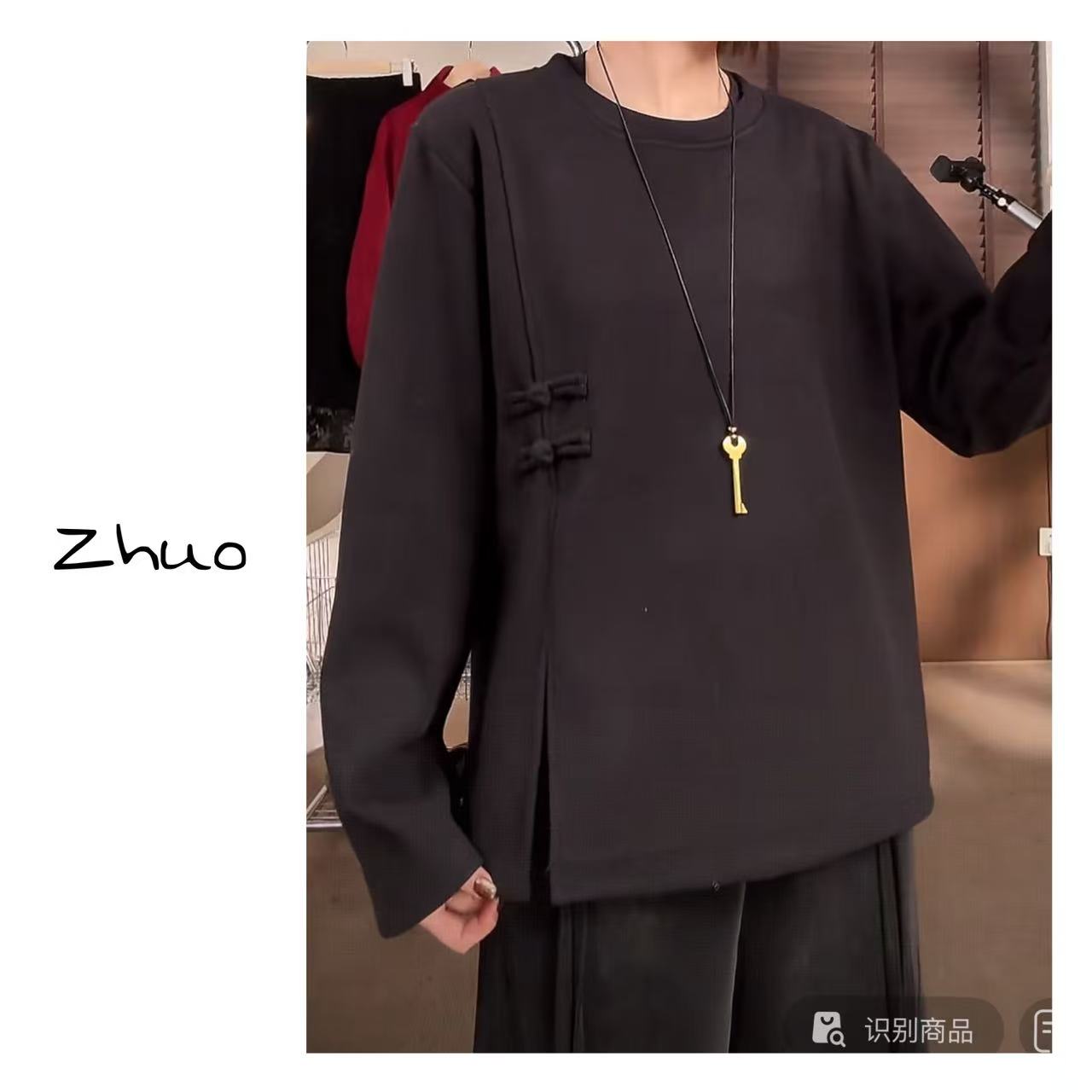 Zoe 原创【影之间】冬季加绒加厚显瘦盘扣小个子穿搭百搭卫衣