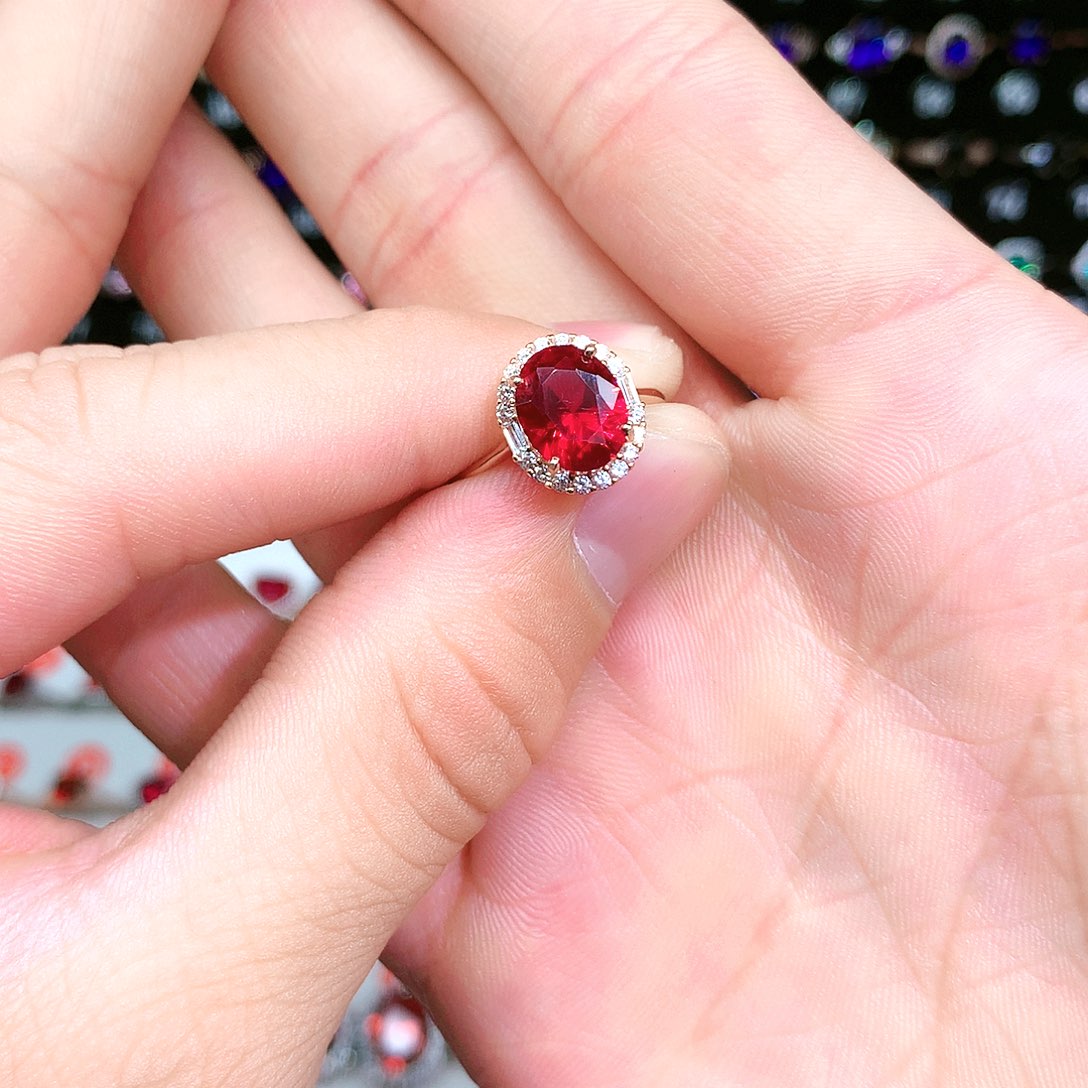 红宝石戒指银S925镶嵌