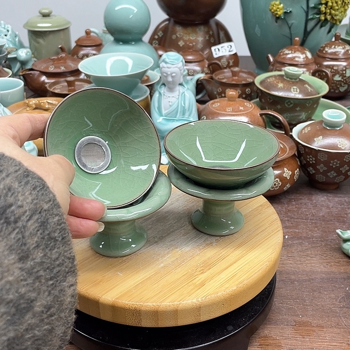 微瑕特价青瓷茶漏拖2套