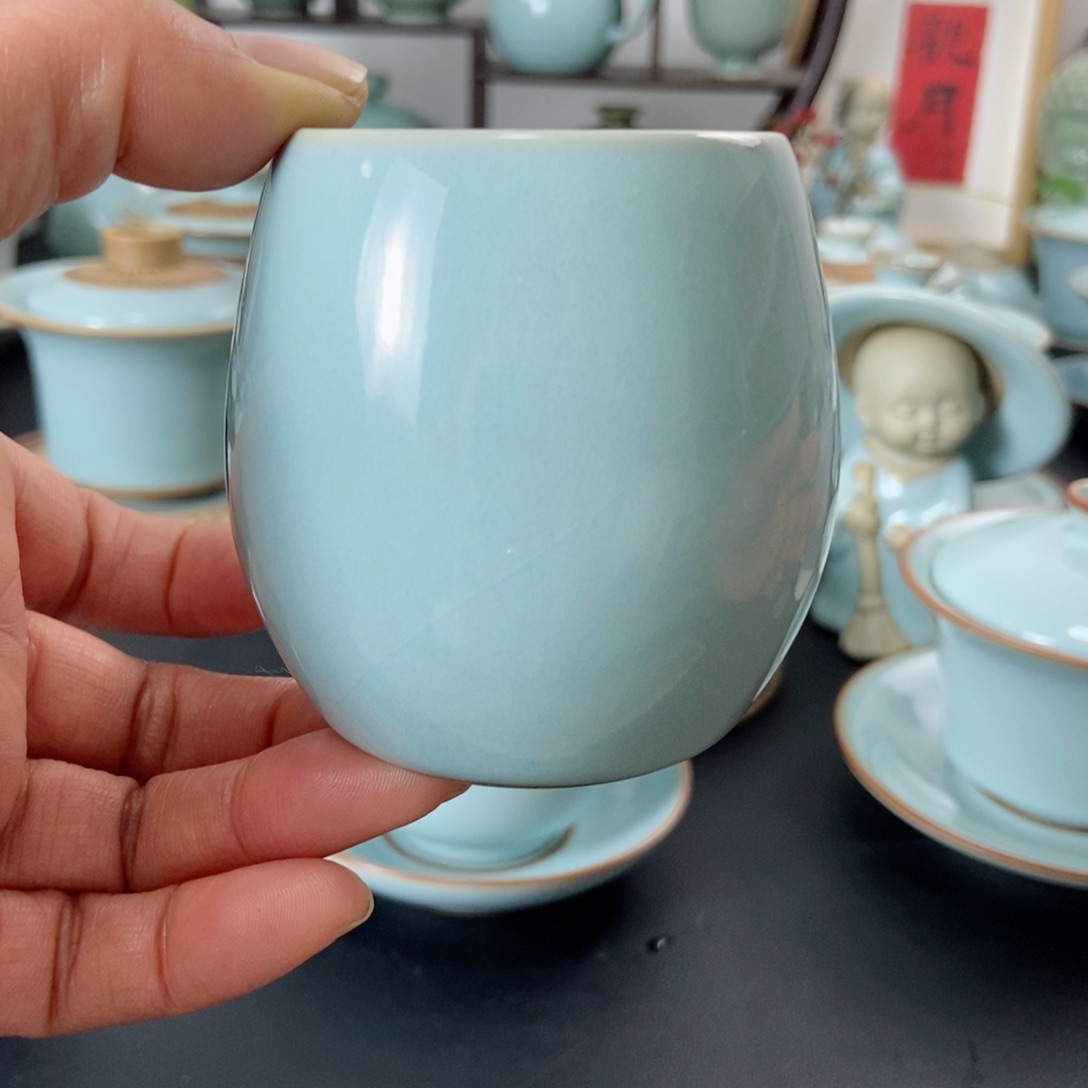 小*.天青釉小鼓杯福利微瑕