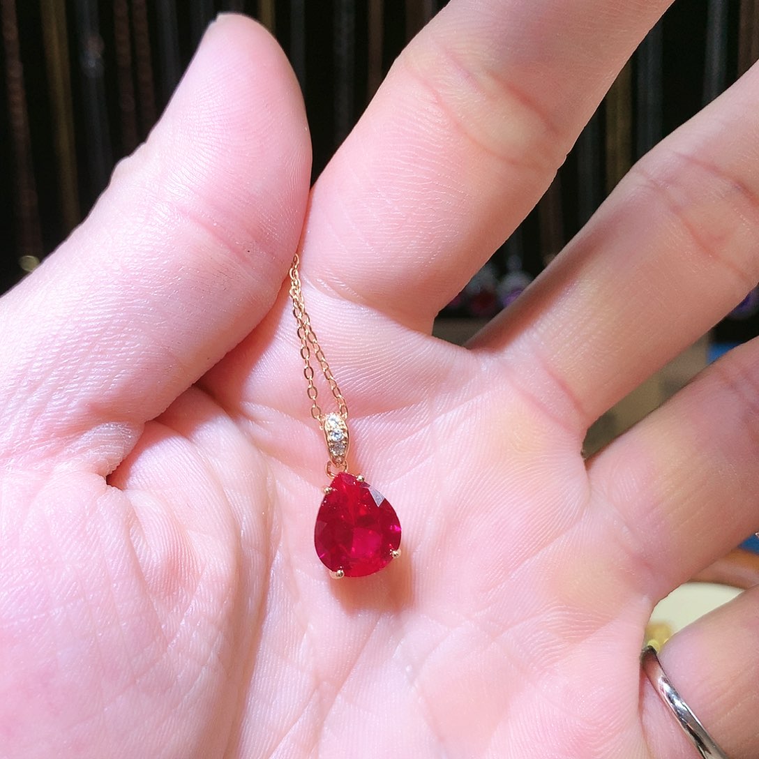 红宝石吊坠(赠链)银S925镶嵌