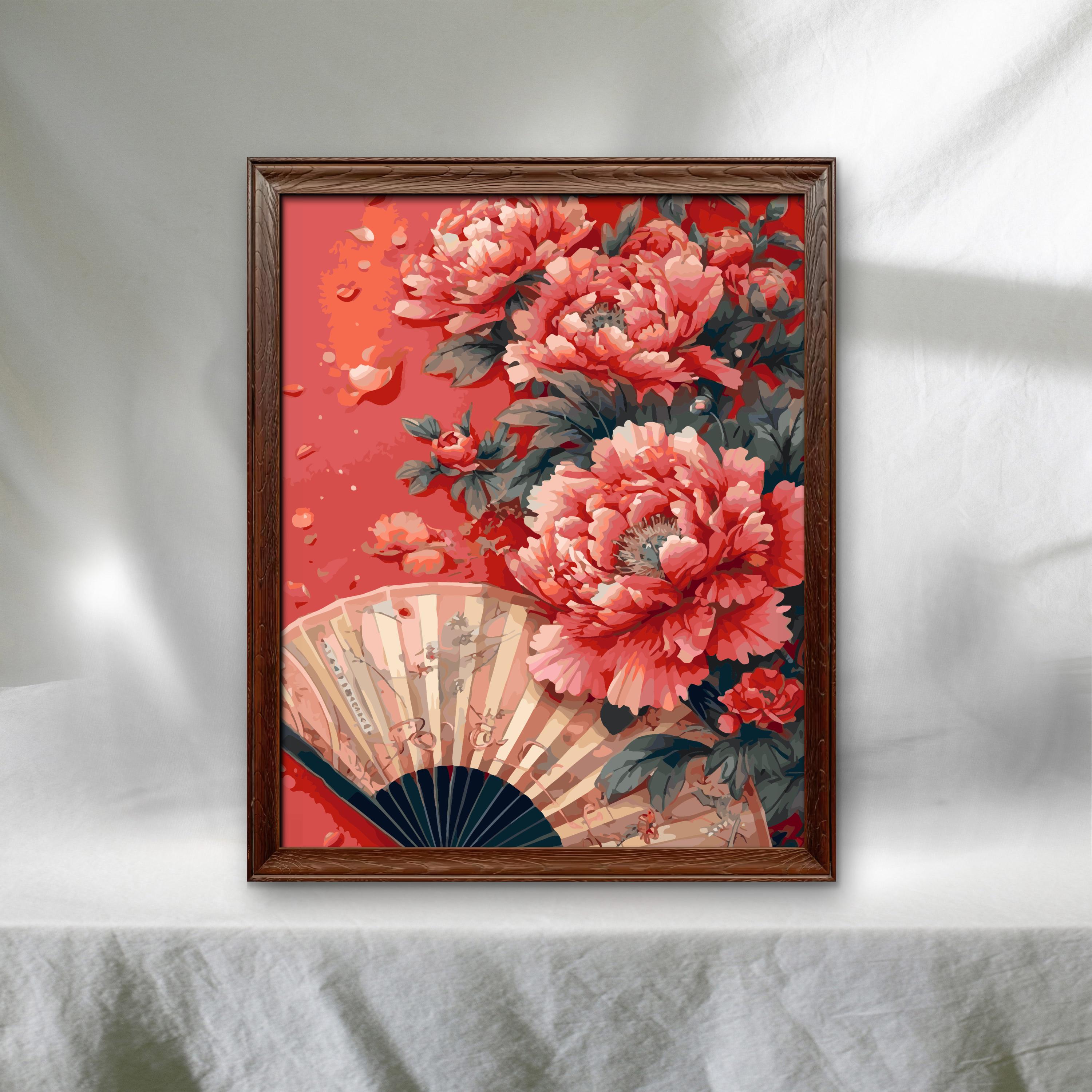 【新款】超36-48色花卉diy数字油画丙烯画手绘高级感摆台装饰画