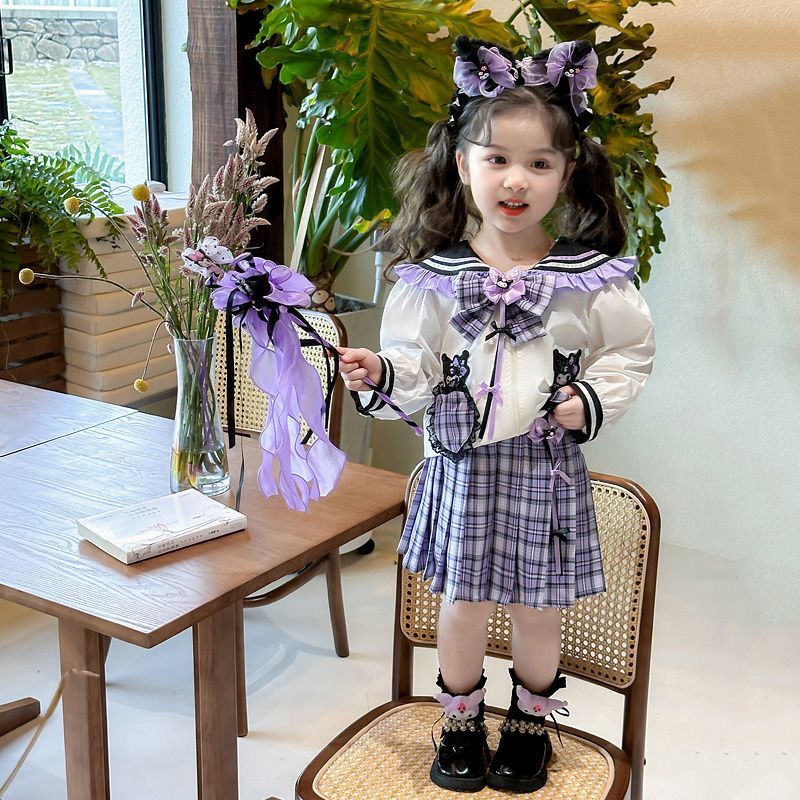 女小童套装2025新款洋气儿童库洛米女宝宝百褶裙两件套学院风9543