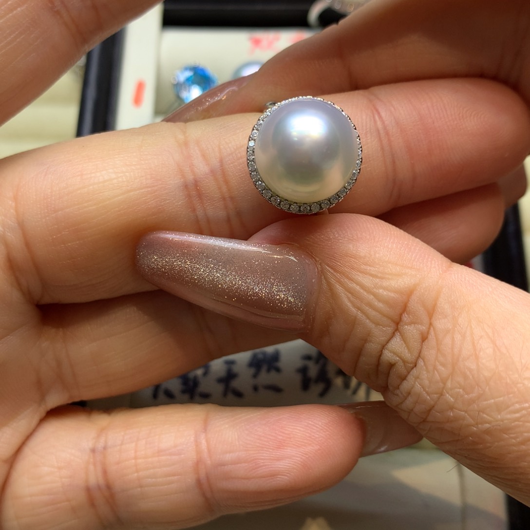 银S925镶嵌戒指海水珍珠