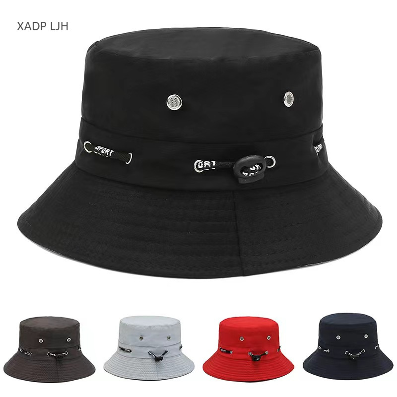 春夏款渔夫帽穿绳标准帽檐防晒遮阳帽子时尚多色款式百搭