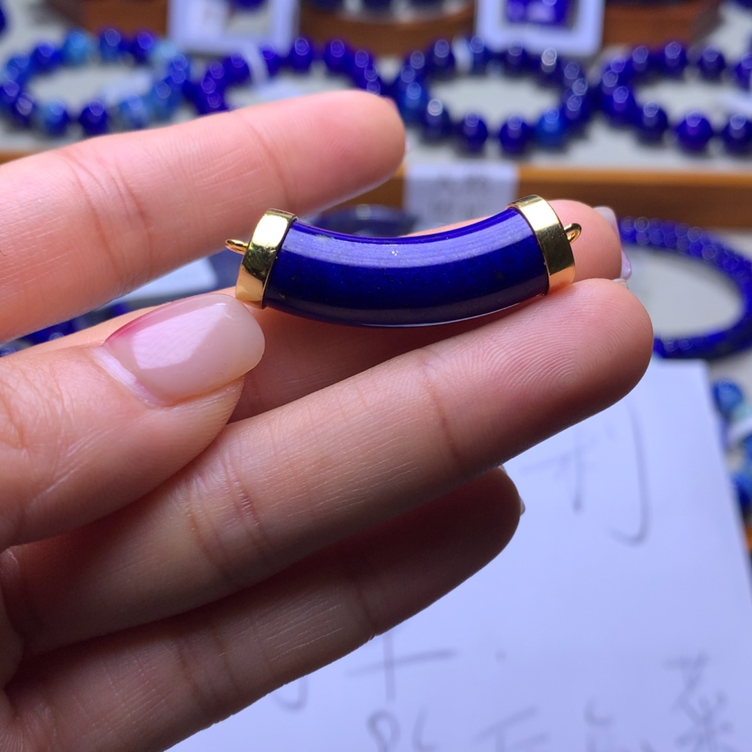 青金石吊坠(不含链)银S925镀金镶嵌f0094