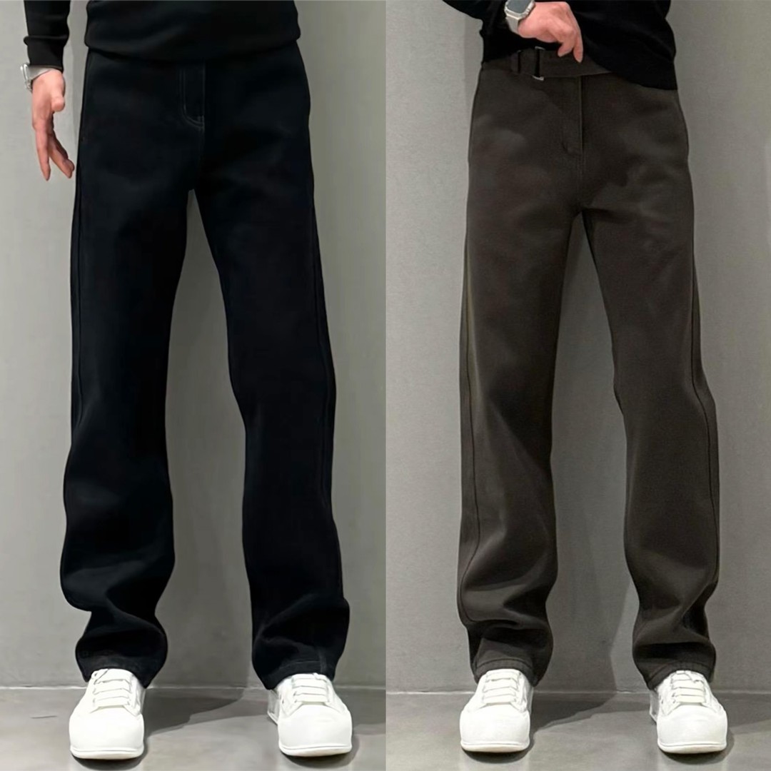 高档欧货秋冬新款休闲裤男士时尚轻奢纯色简约直筒裤宽松百搭长裤