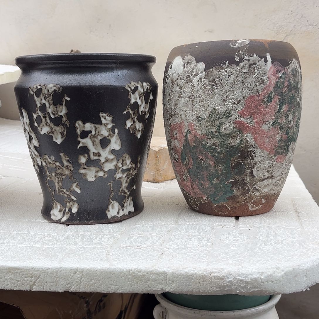 花盆紫砂油画蛋壳➕鱼尾两个