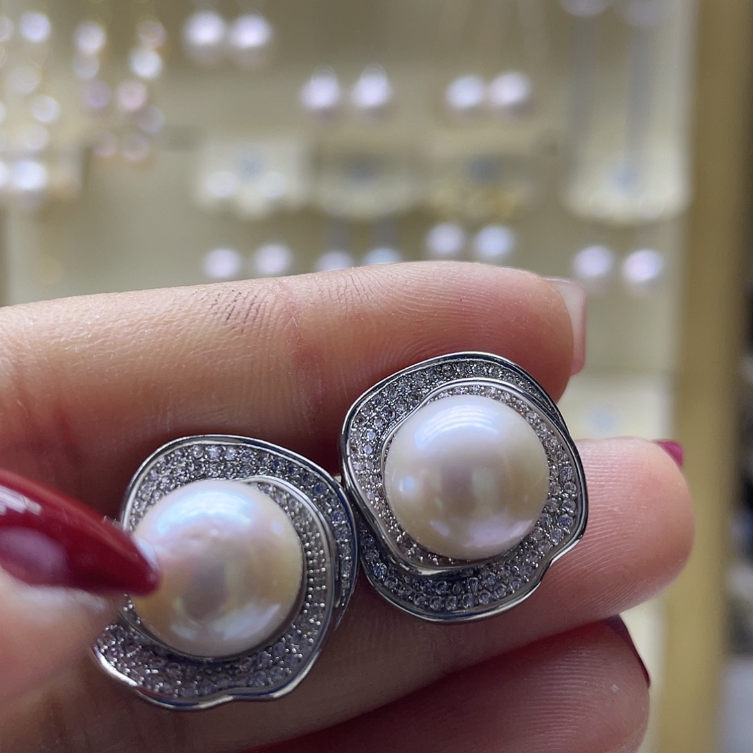 淡水珍珠耳饰银S925镶嵌