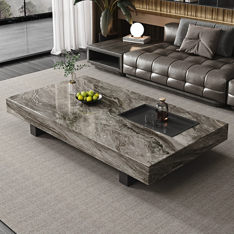 意式极简岩板茶几客厅家用轻奢高级感大理石正方形小茶几