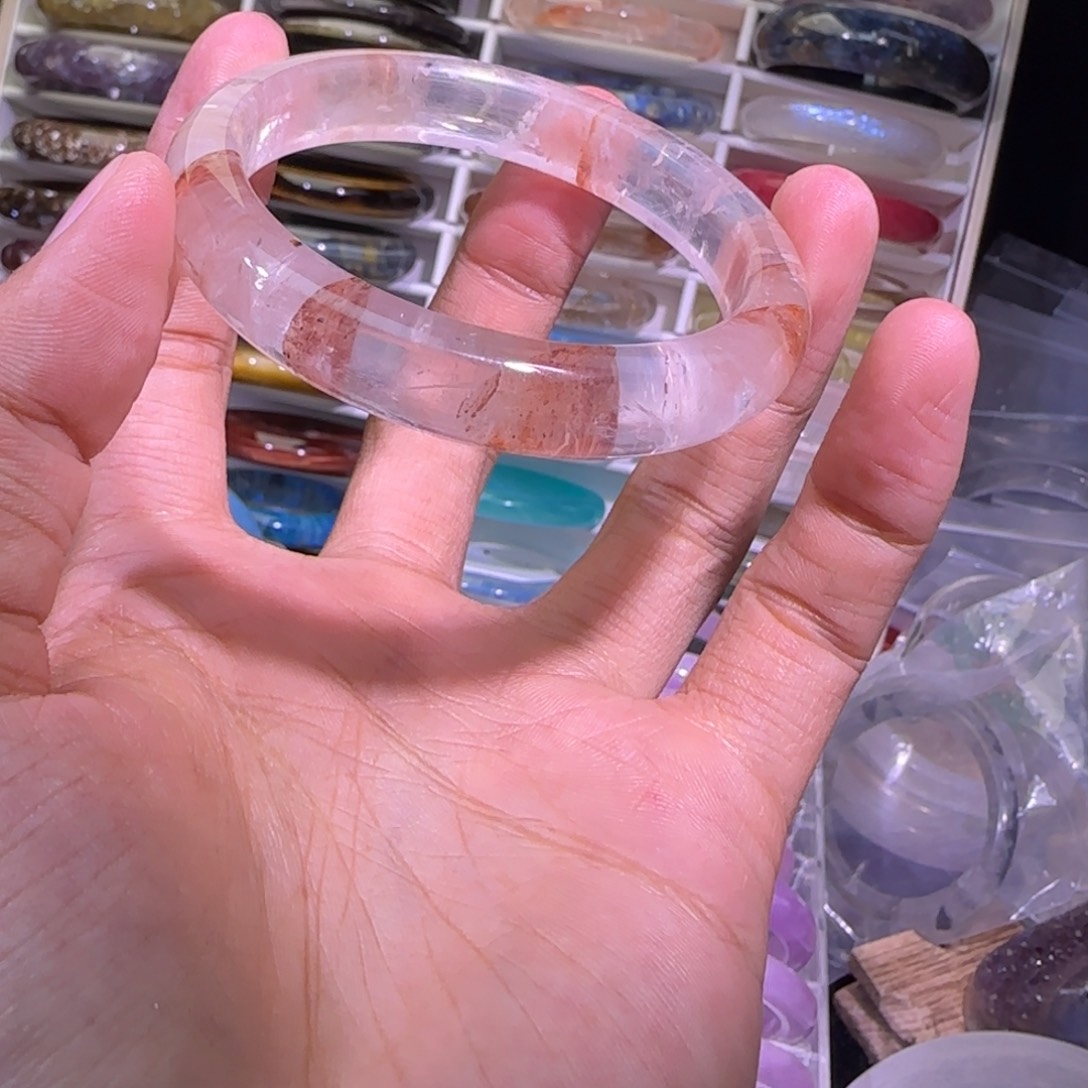 水晶手镯未镶嵌53.8圈口胶花