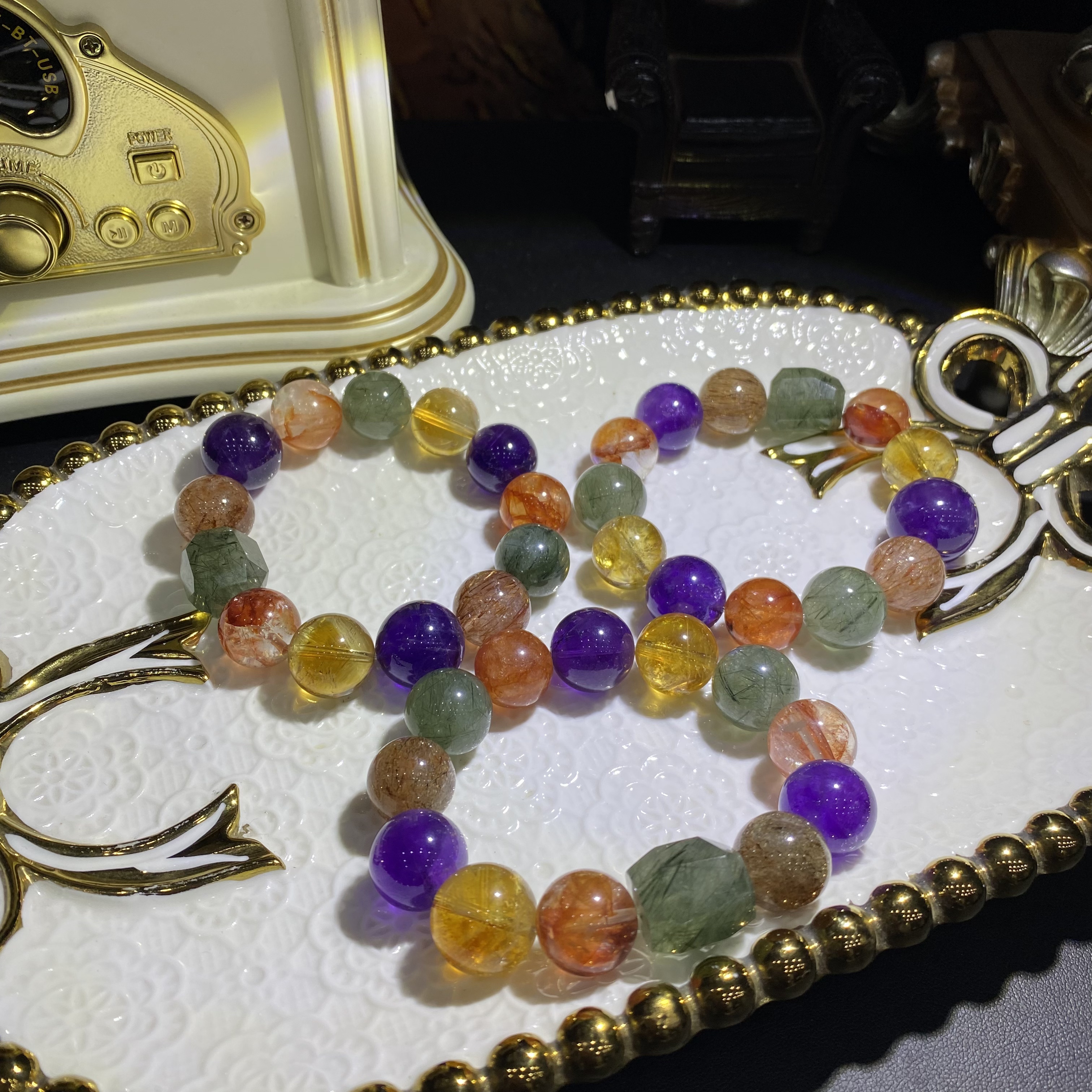 X818-高阶老矿天然水晶多宝手串单圈设计款-多样性发其一