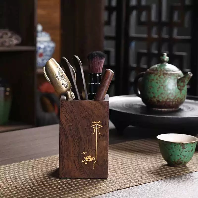 高档黑檀木茶道六君子套装胡桃实木茶具配件茶艺茶夹茶刀功夫收纳