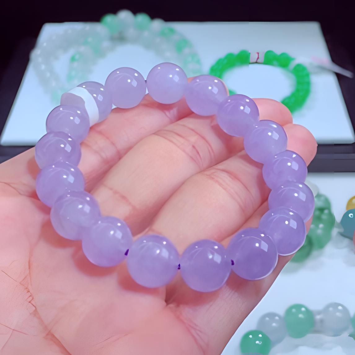 缅甸翡翠A货冰种紫罗兰翡翠手链手串卡11mm