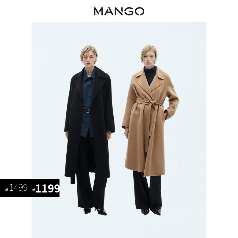 MANGO女装毛呢外套2025冬装新款宽松羊毛混纺毛呢外套
