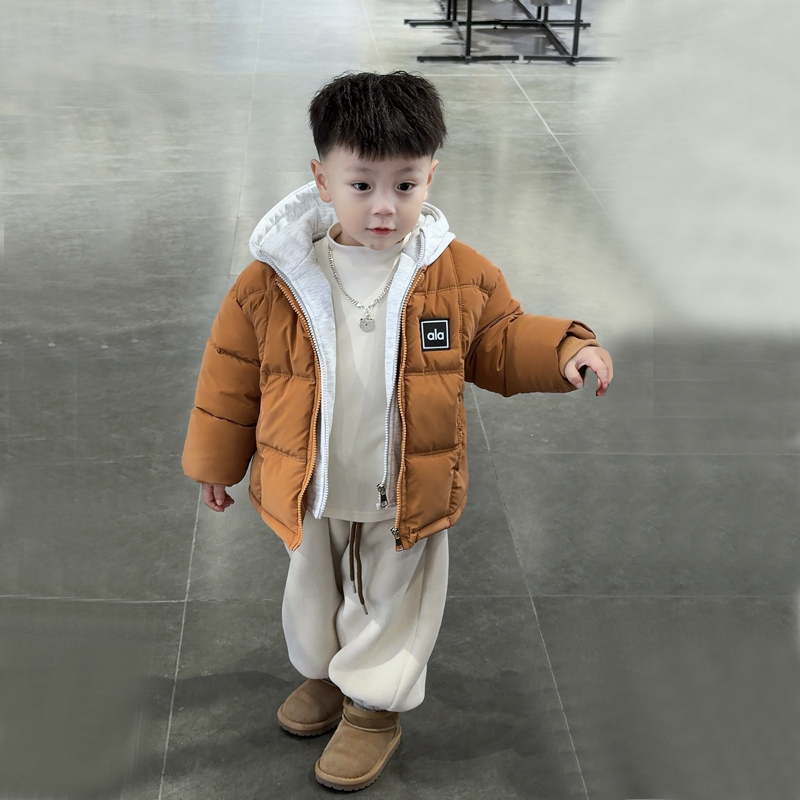 男童冬季加厚新款儿童二棉假两件设计棉服男童加绒韩版连帽外套