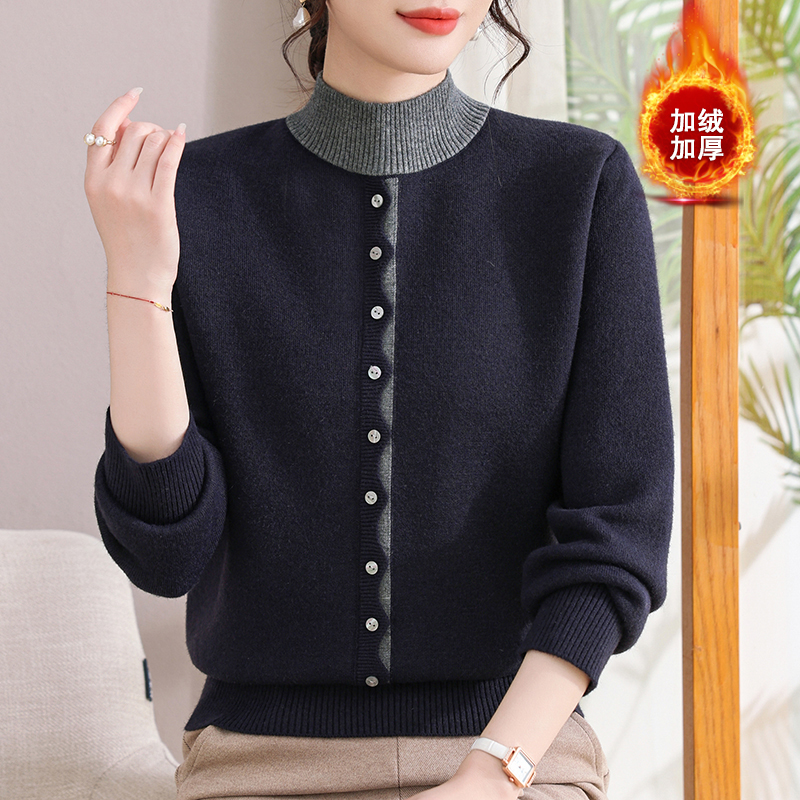时尚妈妈秋冬半高领毛衫中老年女装针织衫厚打底衫50岁60岁毛衣