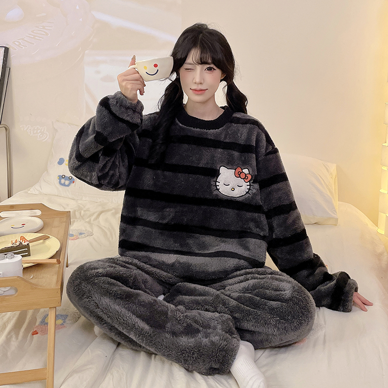 【Kitty猫】2025新款秋冬季睡衣女家居服卡通保暖加绒加厚可外穿1