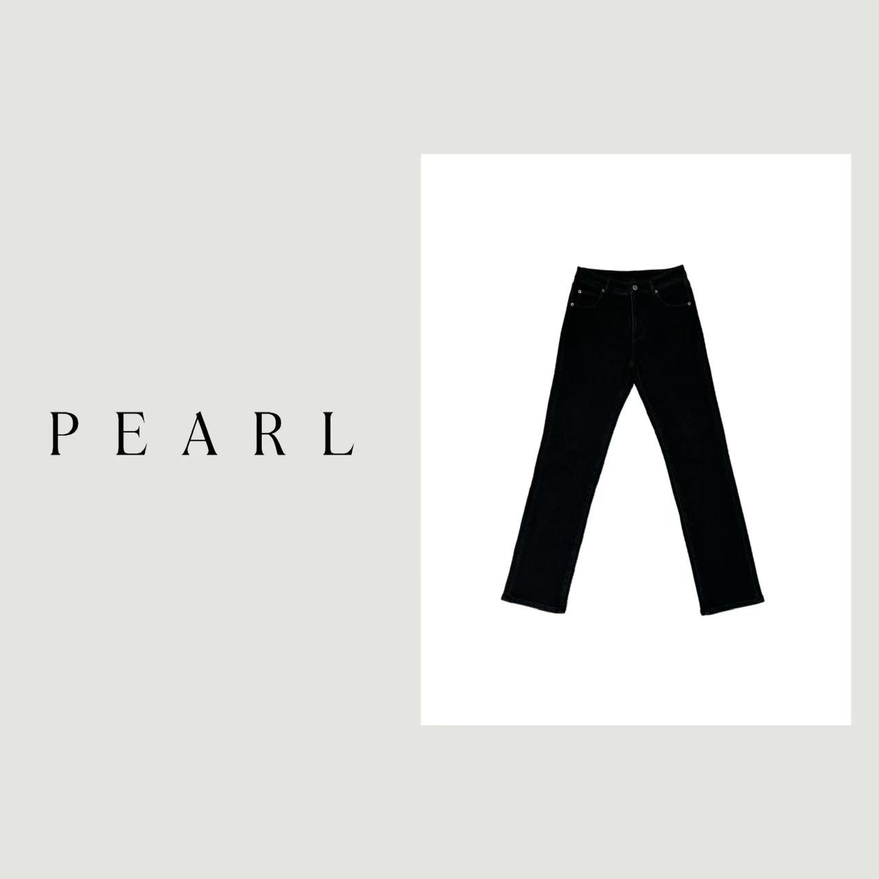PEARL 极简高级复合绒黑色加绒直筒牛仔长裤