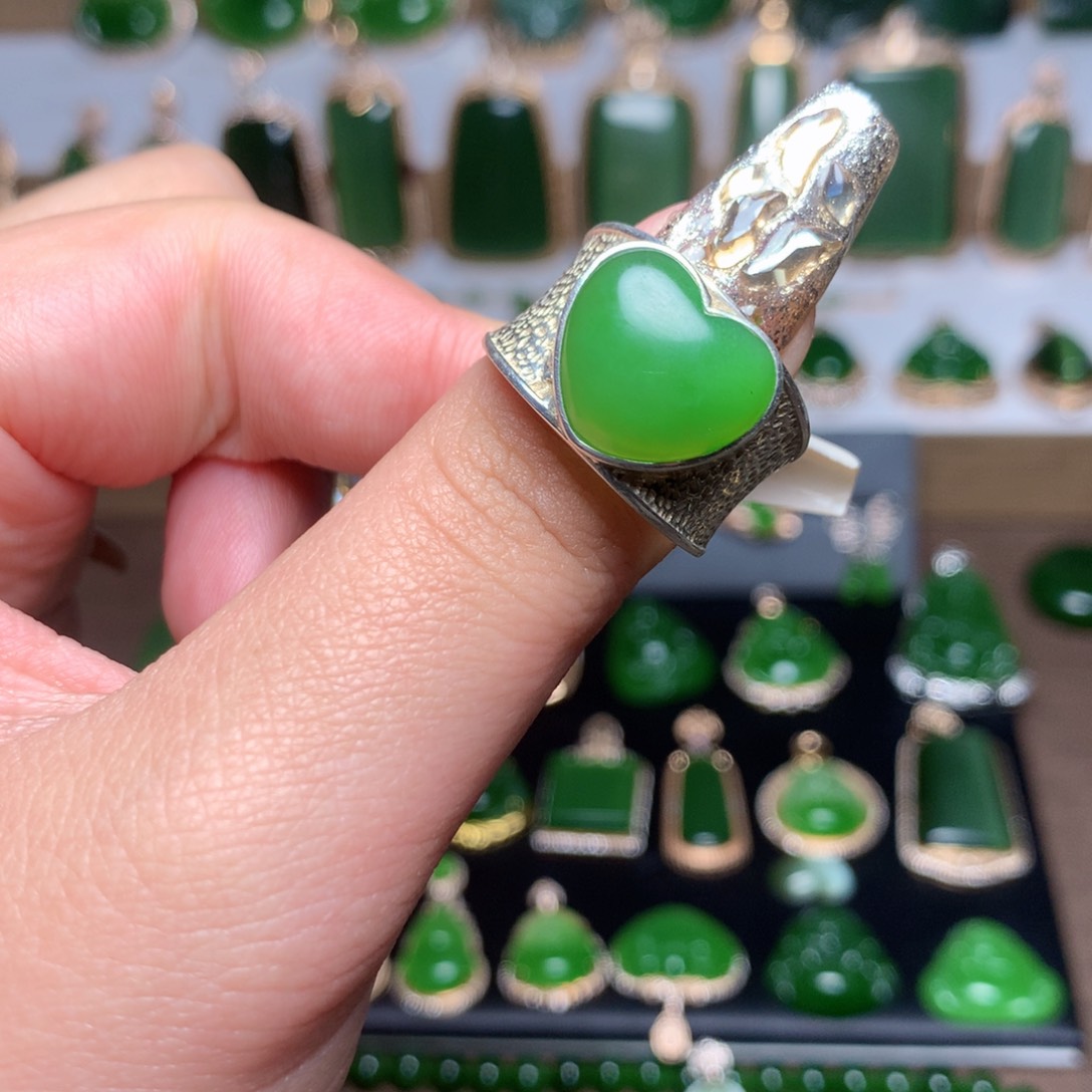 和田玉（碧玉）戒指银S925镶嵌