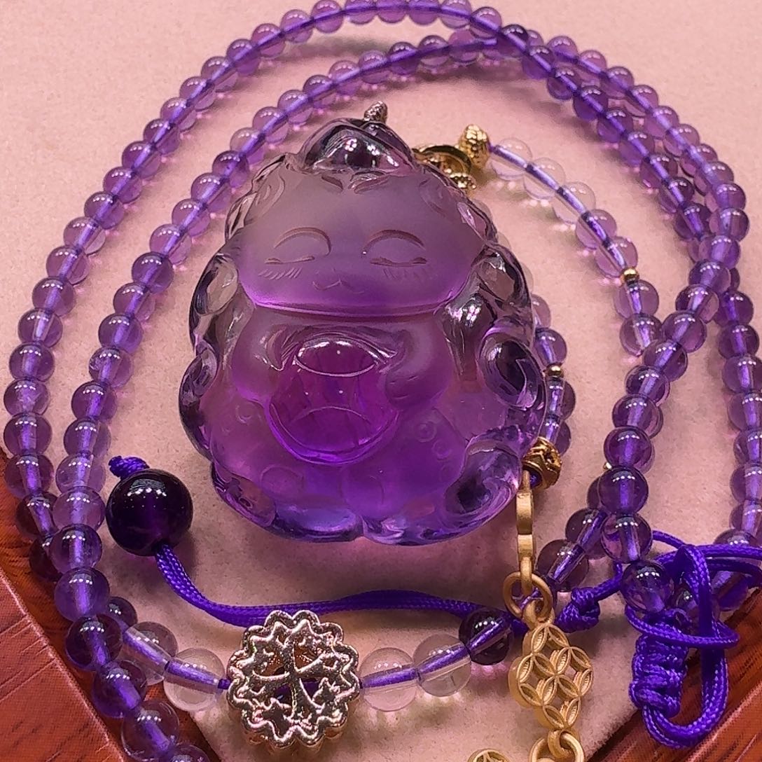 水晶颈饰未镶嵌天然巴西紫水晶狐狐吊坠