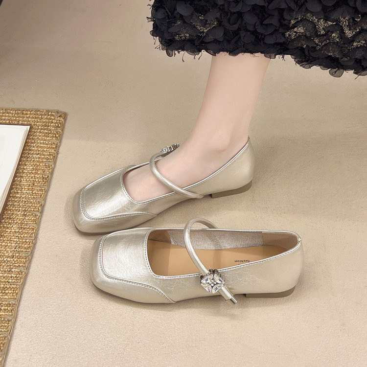 法式浅口单鞋女2025夏季新款百搭软底豆豆金色芭蕾舞玛丽珍小皮鞋