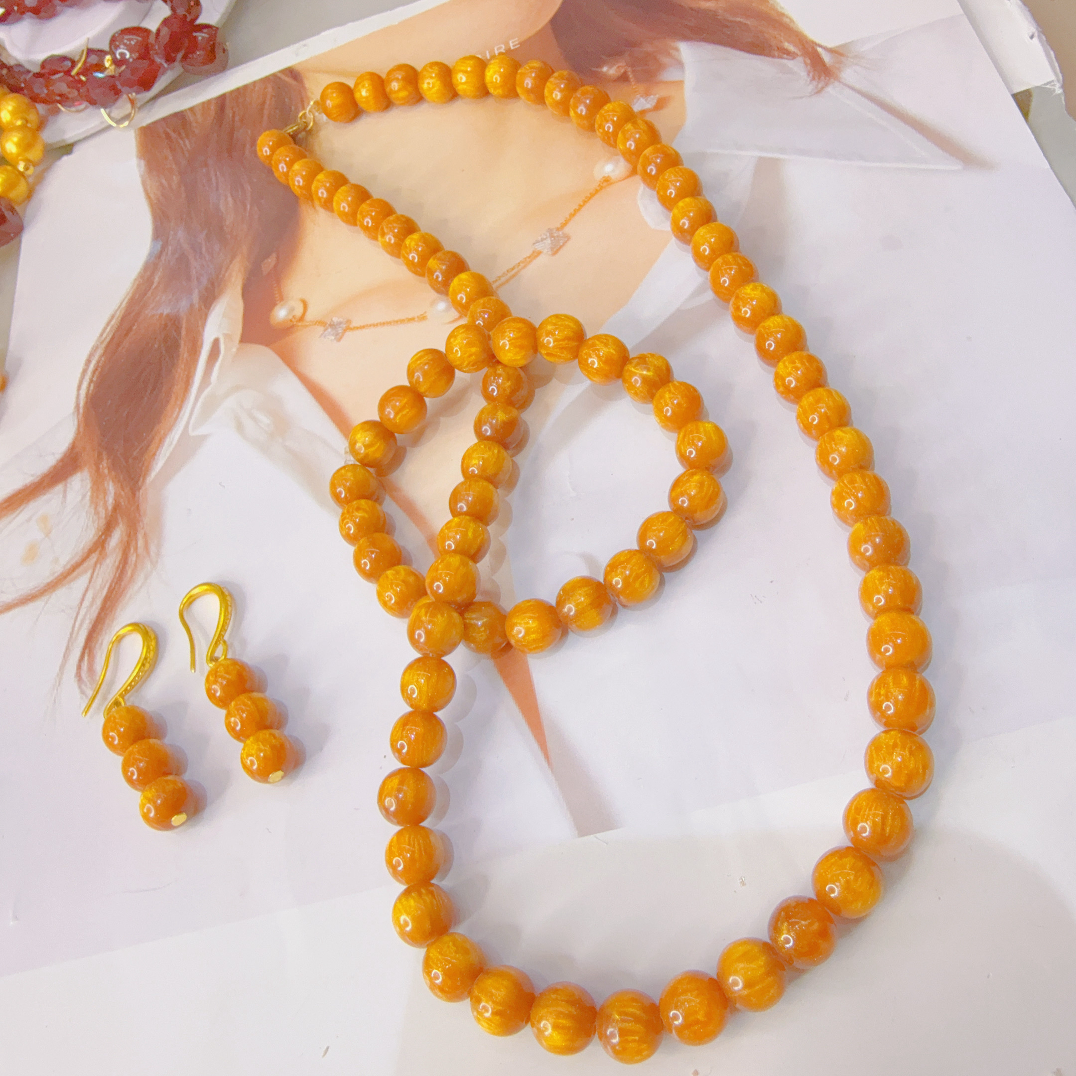 非金属仿珍珠项链 货号7015非金属三件套项链时尚款三件套项链