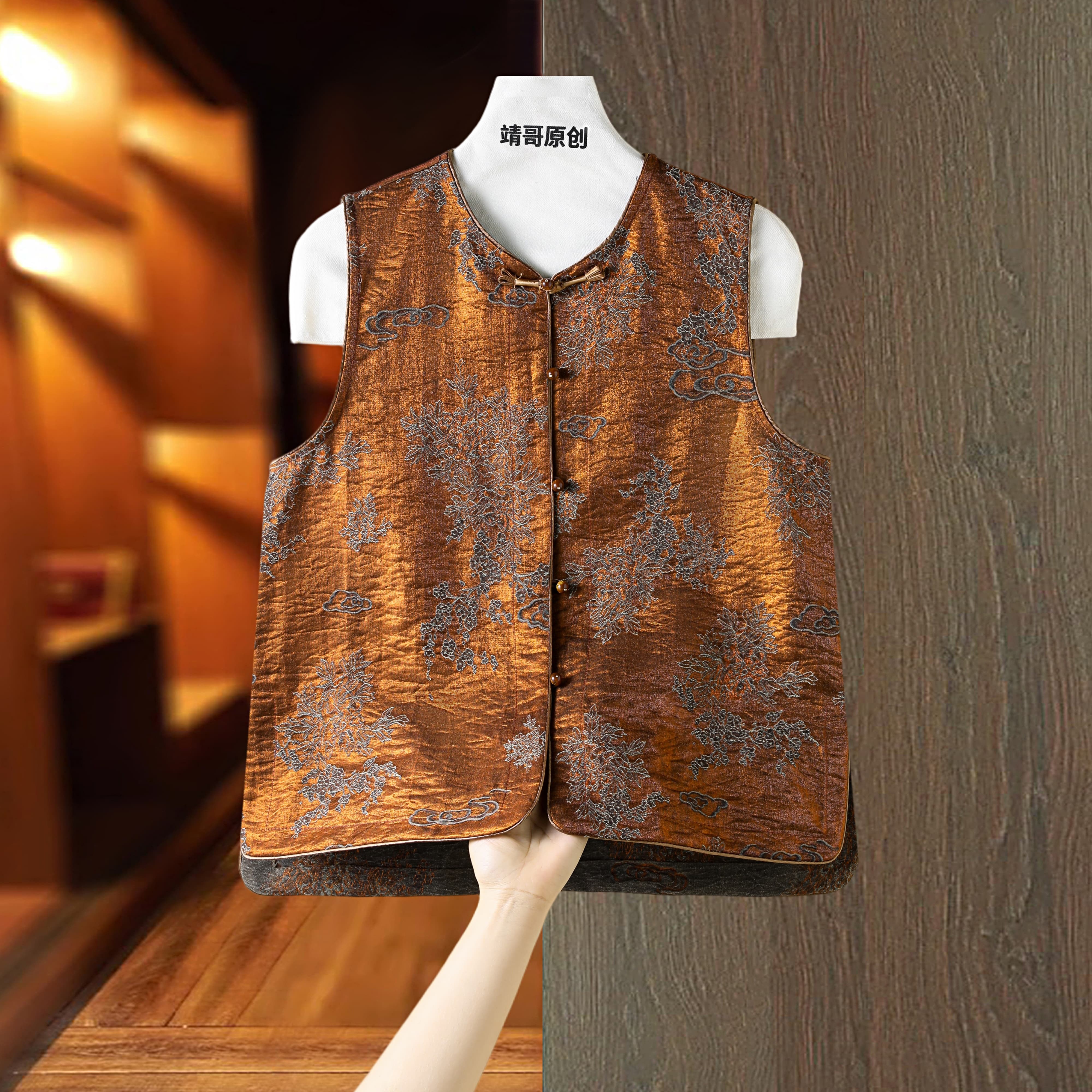 5023复古植物花卉默认厚度上衣薄款宽松型提花中式