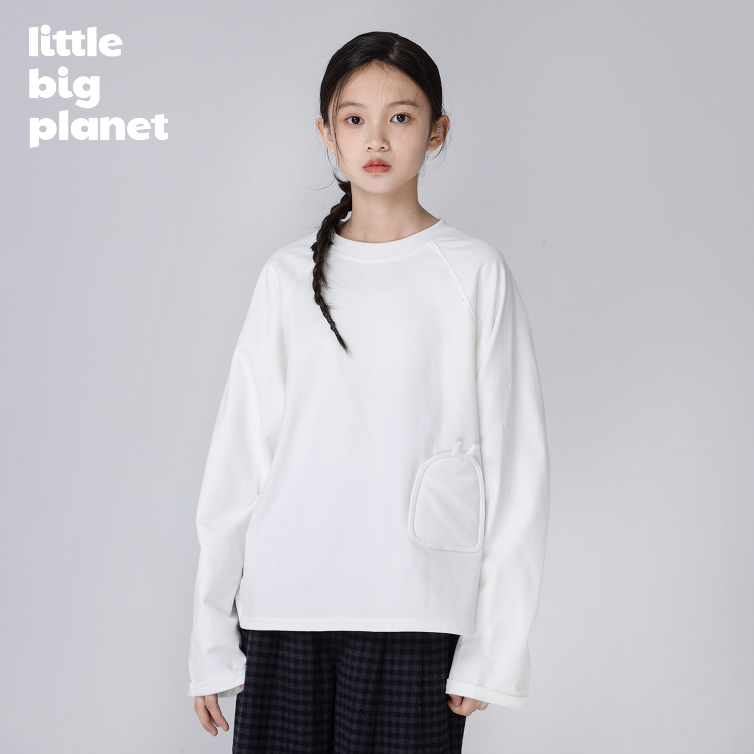 小小大星球童装 绒感双纱磨毛纯棉上衣 百搭男女童秋冬基础长袖T