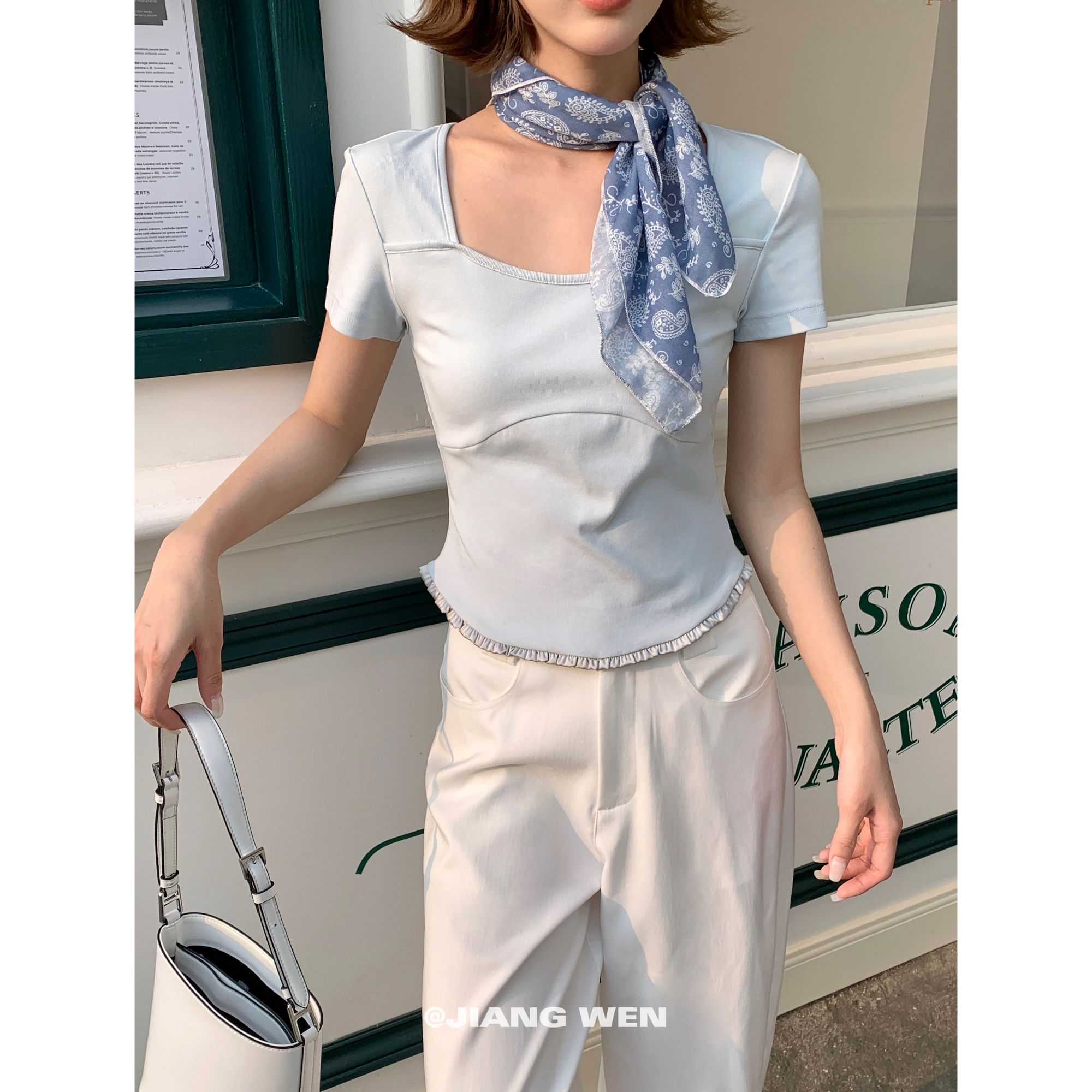 新款夏设计感收腰百搭短款上衣