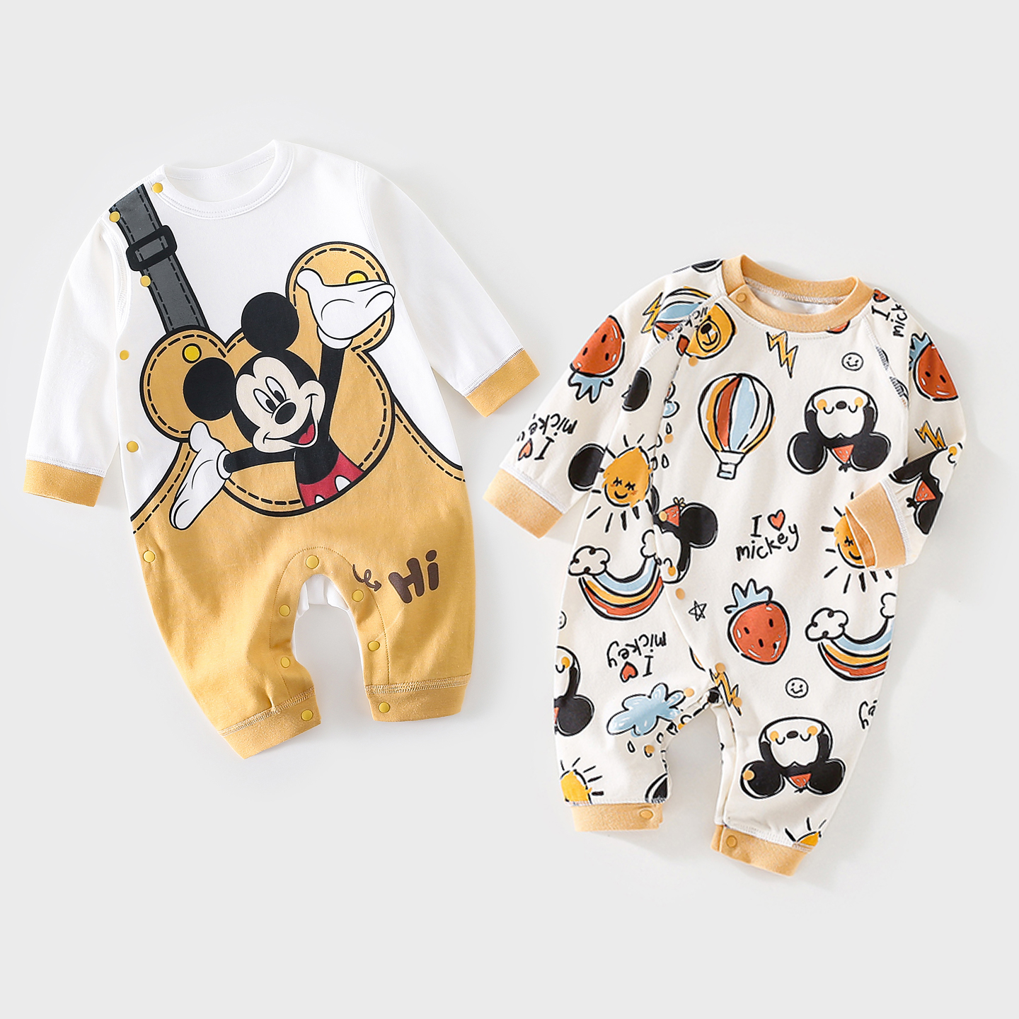Disney/迪士尼新生儿纯棉连体衣婴儿春款长袖哈衣宝宝休闲爬爬服