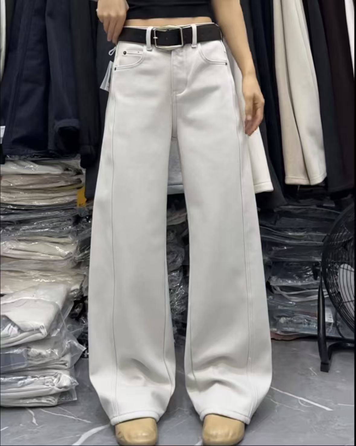 53831冬季高腰拖地裤牛仔裤夏季长裤休闲裤阔腿裤磨毛女