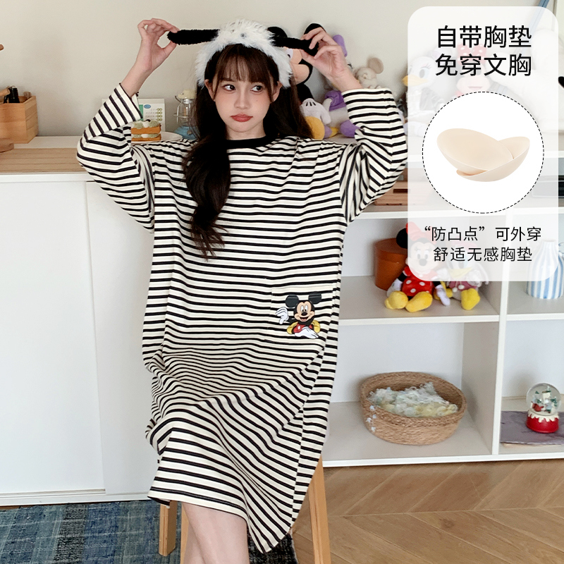 Disney/迪士尼春秋新款套头长袖带胸垫睡衣女简约家居服0159