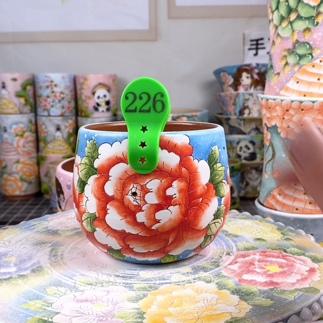 紫砂花盆红陶手绘盆