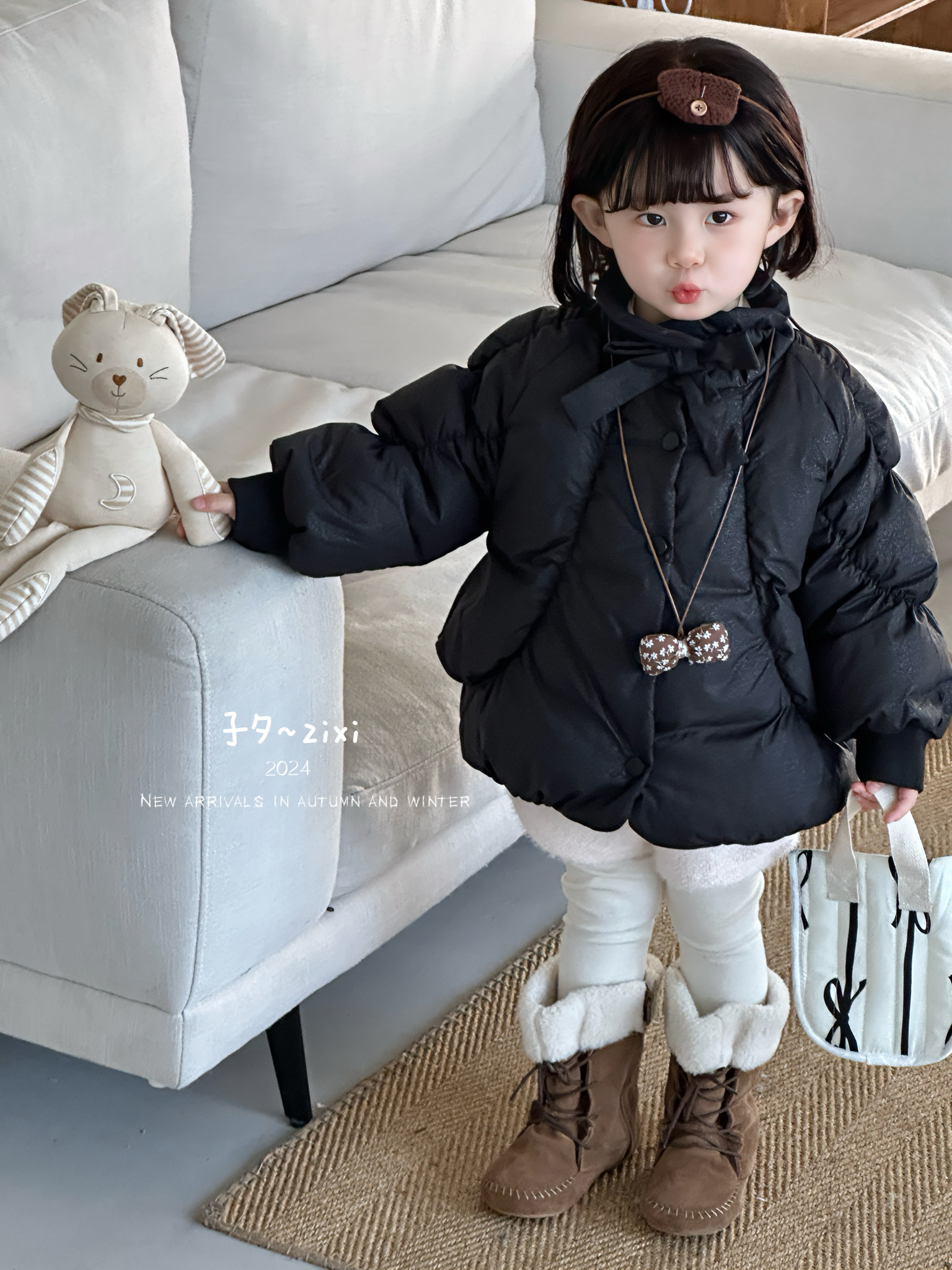 【XTL】2024新冬韩版黑色玫瑰花花苞羽绒服137