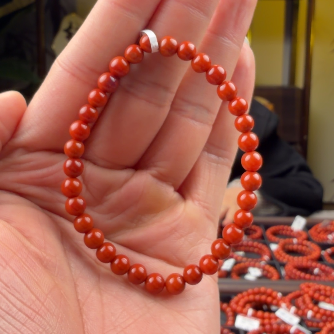 南红玛瑙未镶嵌手链5mm+柿子红圆珠单圈