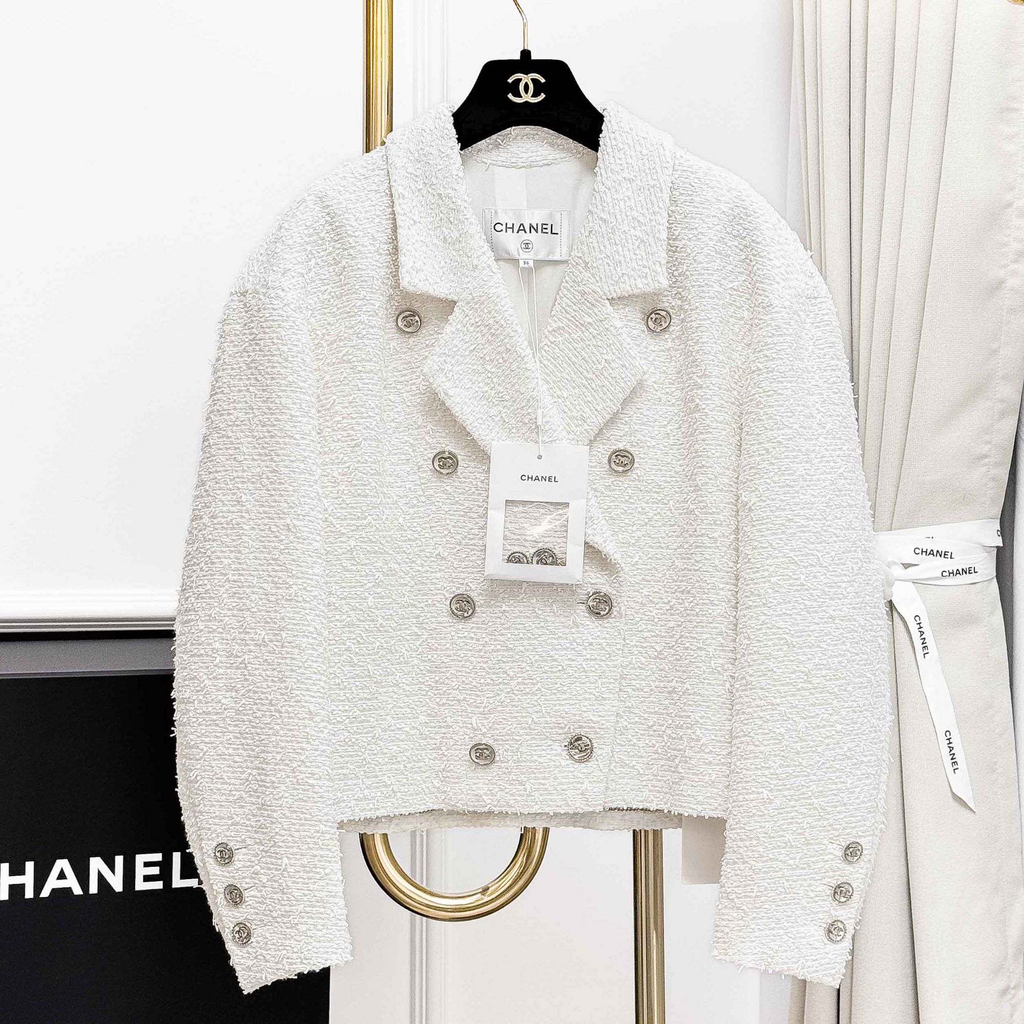 99新 Chanel/香奈儿 36码 米白色 双排扣 长袖 编织 外套