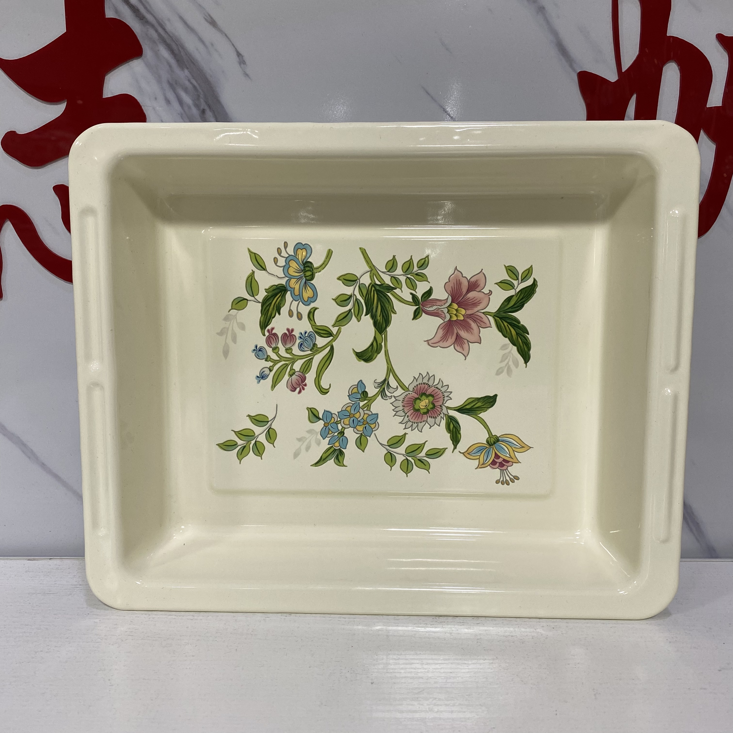 特厚29厘米美式方盘上肉盘搪瓷健康浅盘水果盘