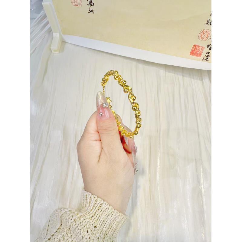 足银手镯 足银镀金【腰缠万贯半镯】2026新款转运珠爬双藤手工气质