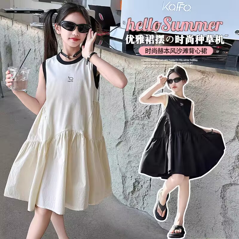 （现货）女童无袖连衣裙2025夏季新款休闲背心裙女孩时尚赫本风裙