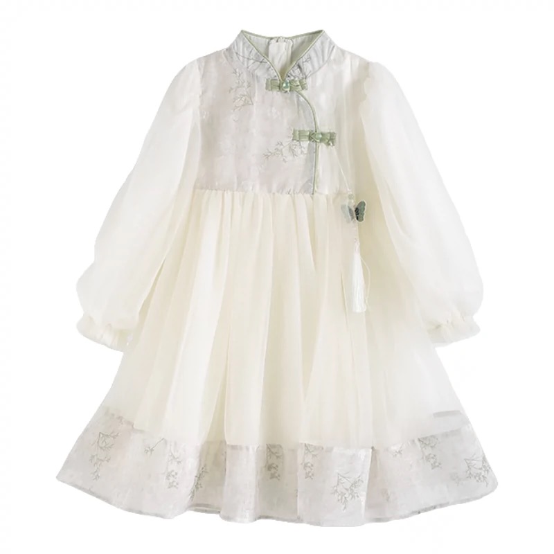 国风清新简约春秋网纱洋气复古晕染拼接汉服连衣裙