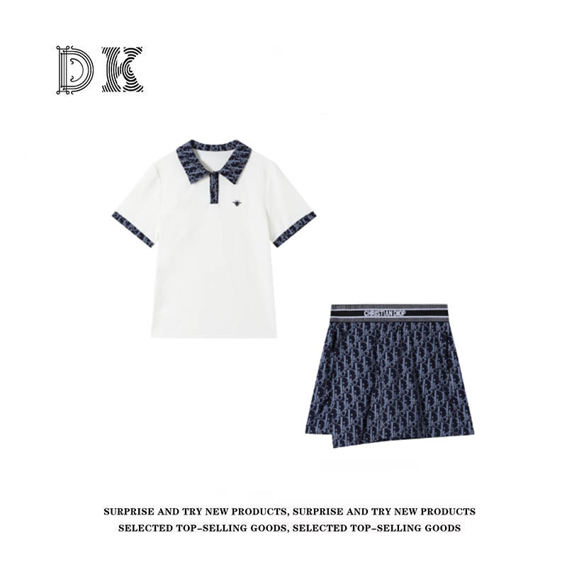 DK 2025夏季女装  拼接polo领短袖T恤印花字母短裤休闲套装 72630