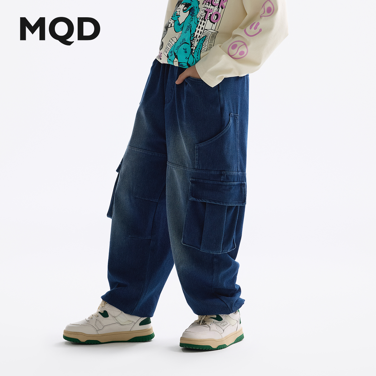 MQD童装男童裤子春秋新款儿童云朵棉牛仔裤百搭大口袋945121406