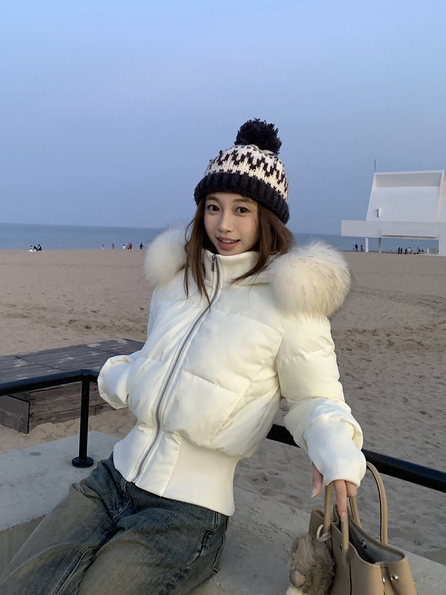 时尚小海鸥高级感收腰显瘦爆款大毛领女韩版加厚小个子短款棉服