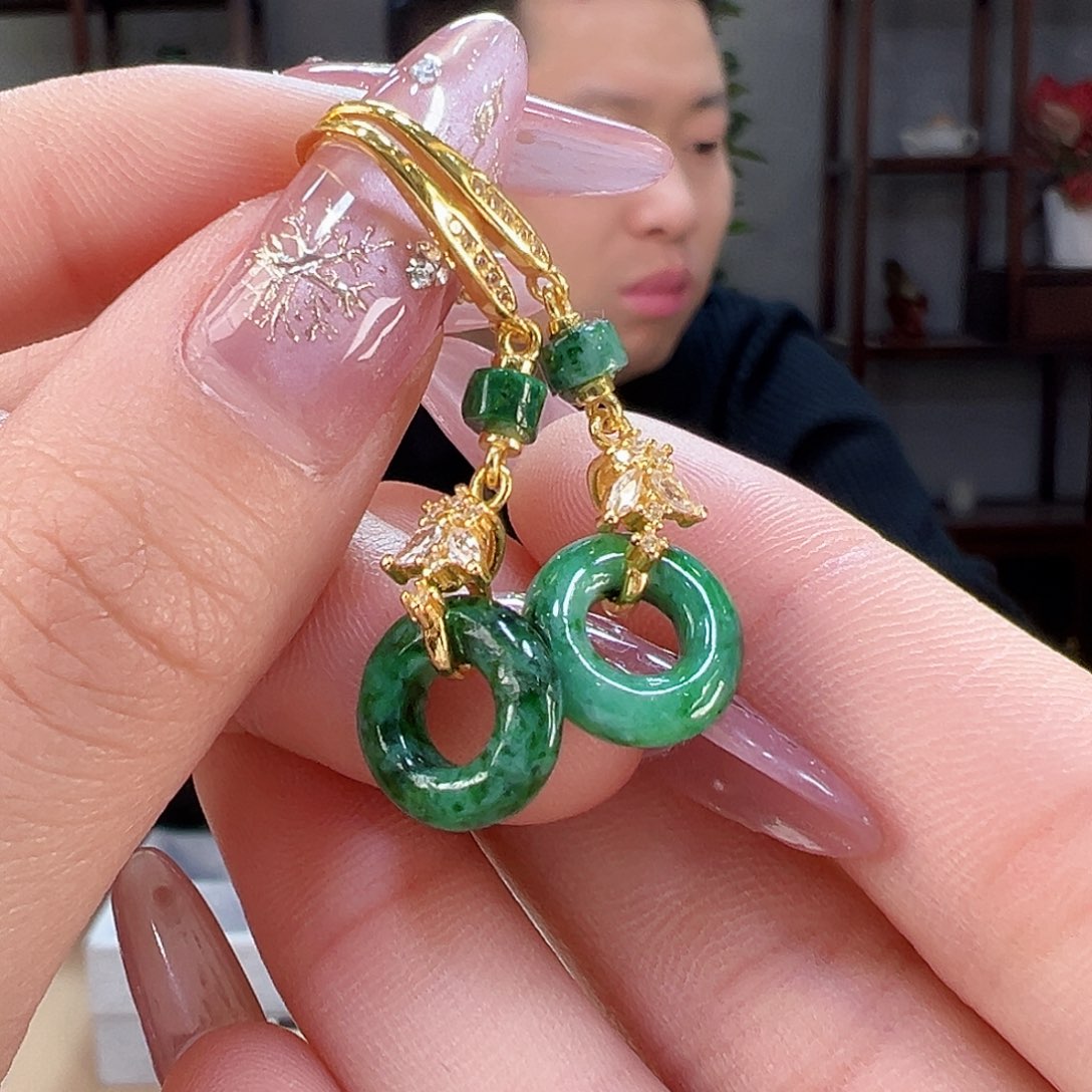 翡翠耳饰银S925镶嵌耳环49