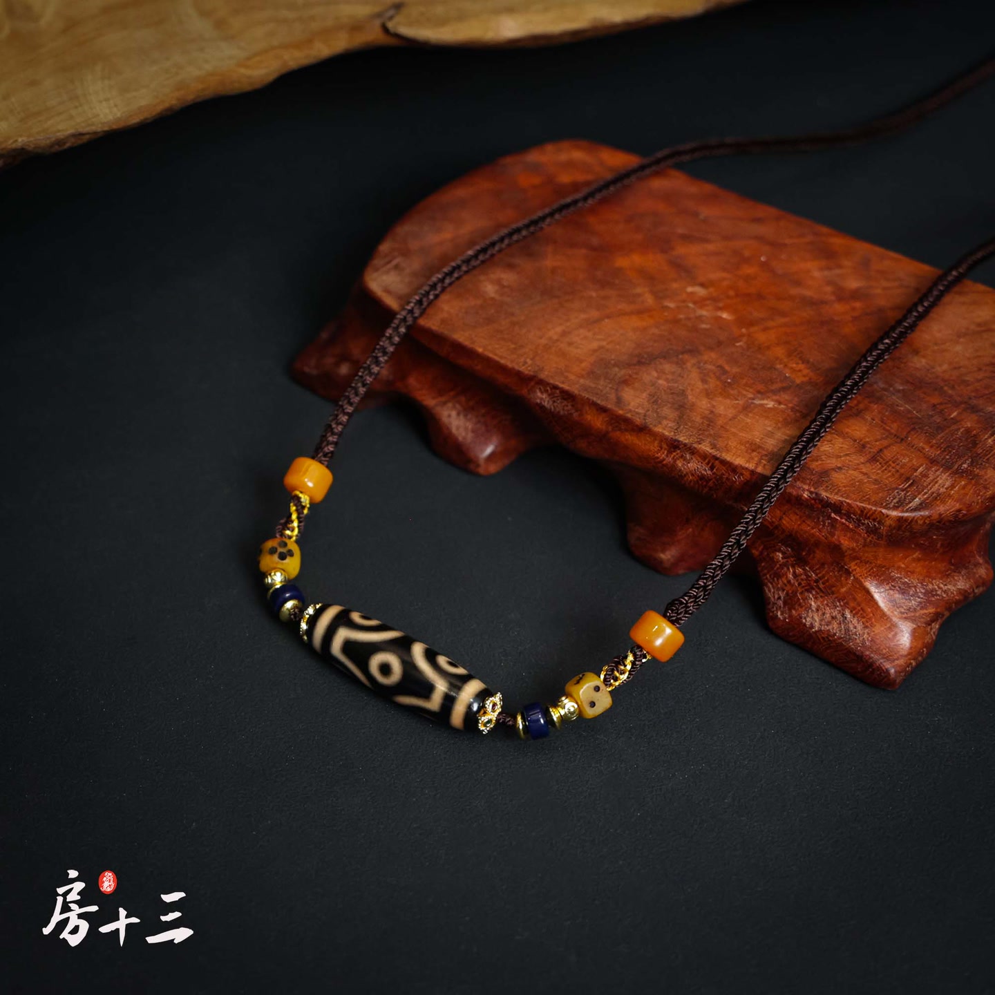 【房十三】满砂十字六眼天珠玛瑙锁骨链