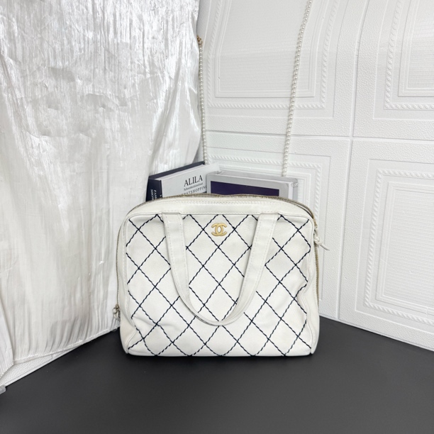 95新 Chanel/香奈儿 95新 白蓝拼色菱格保龄球单肩包